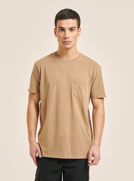 C5555 L. Brown Maglietta Girocollo Con Taschino In Cotone Men T-Shirt