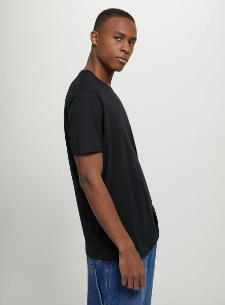 Men T-Shirt Crew-Neck Cotton T-Shirt Bk1 Black