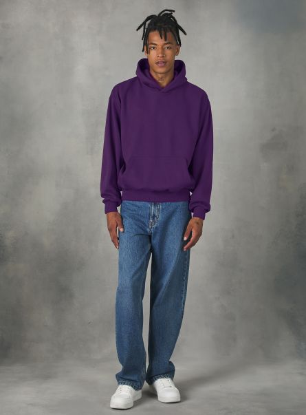 Boxy Fit Hooded Sweatshirt Men Vi1 Violet Dark Sweatshirts