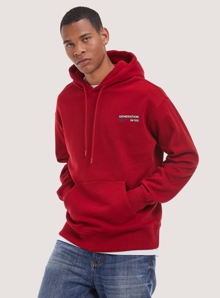 Sweatshirt With Print And Hood Sweatshirts Men Rd2 Red Medium