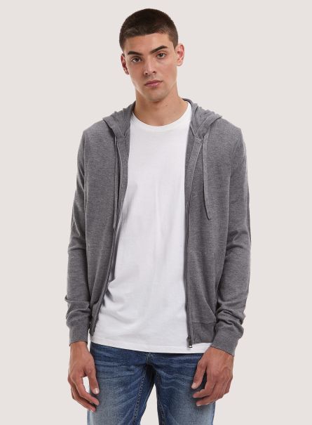 Pullover Cardigan With Hood Mgy2 Grey Mel Medium Men Sweaters