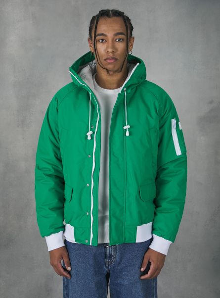 Gn2 Green Medium Jackets Men Hooded Jacket With Recycled Padding