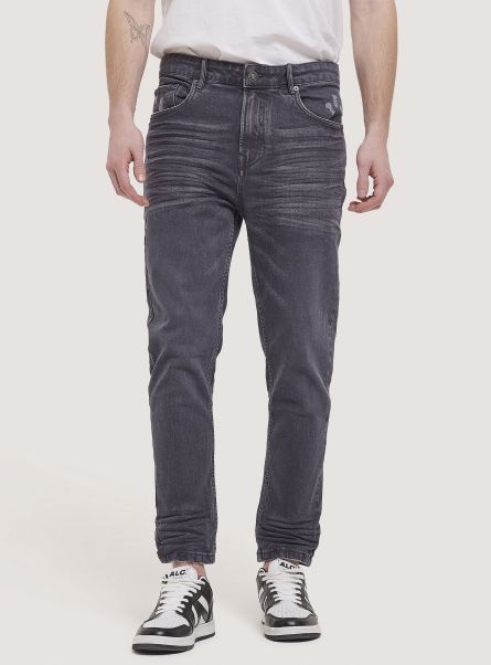 Stretch Twill Cotton Trousers Grey Jeans Men