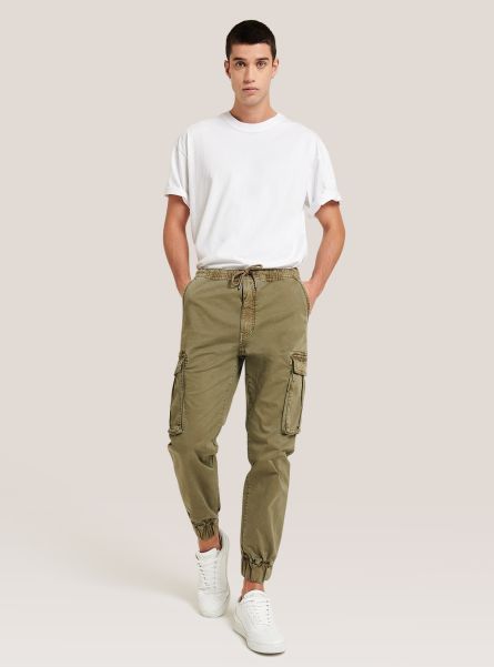 Men Ky1 Kaky Dark Trousers Stretch Twill Cargo Jogger Trousers