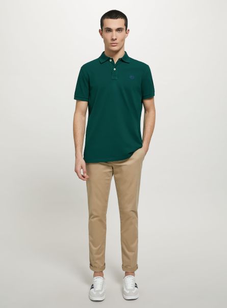 Gn1 Green Dark Men Cotton Piqué Polo Shirt With Embroidery Polo