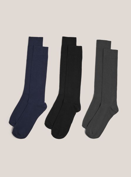 Set Of 3 Plain, Calf-High Socks Multicolor Underwear Men