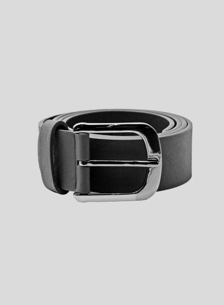 Men Basic Leather-Effect Belt Gy1 Grey Dark Belts