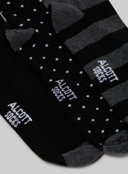 Mgy1 Grey Mel Dark Socks Set Of 3 Pairs Of Patterned Socks Men